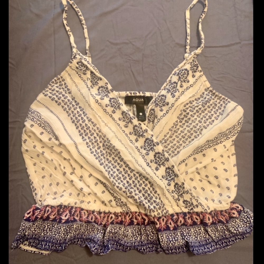 AQUA Crossover Peplum Crop Top